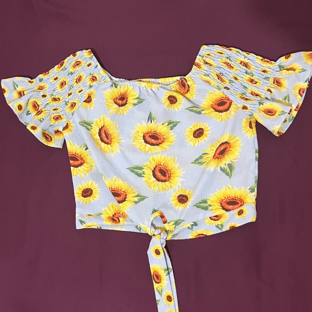 Sunflower Print Off-Shoulder Blouse
